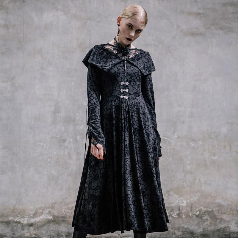 Women's Vintage Midi Dress with Bertha Collar