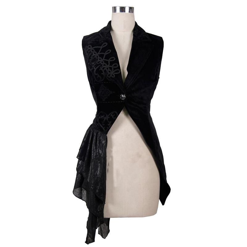 Black asymmetric waistcoat shown on a dress form