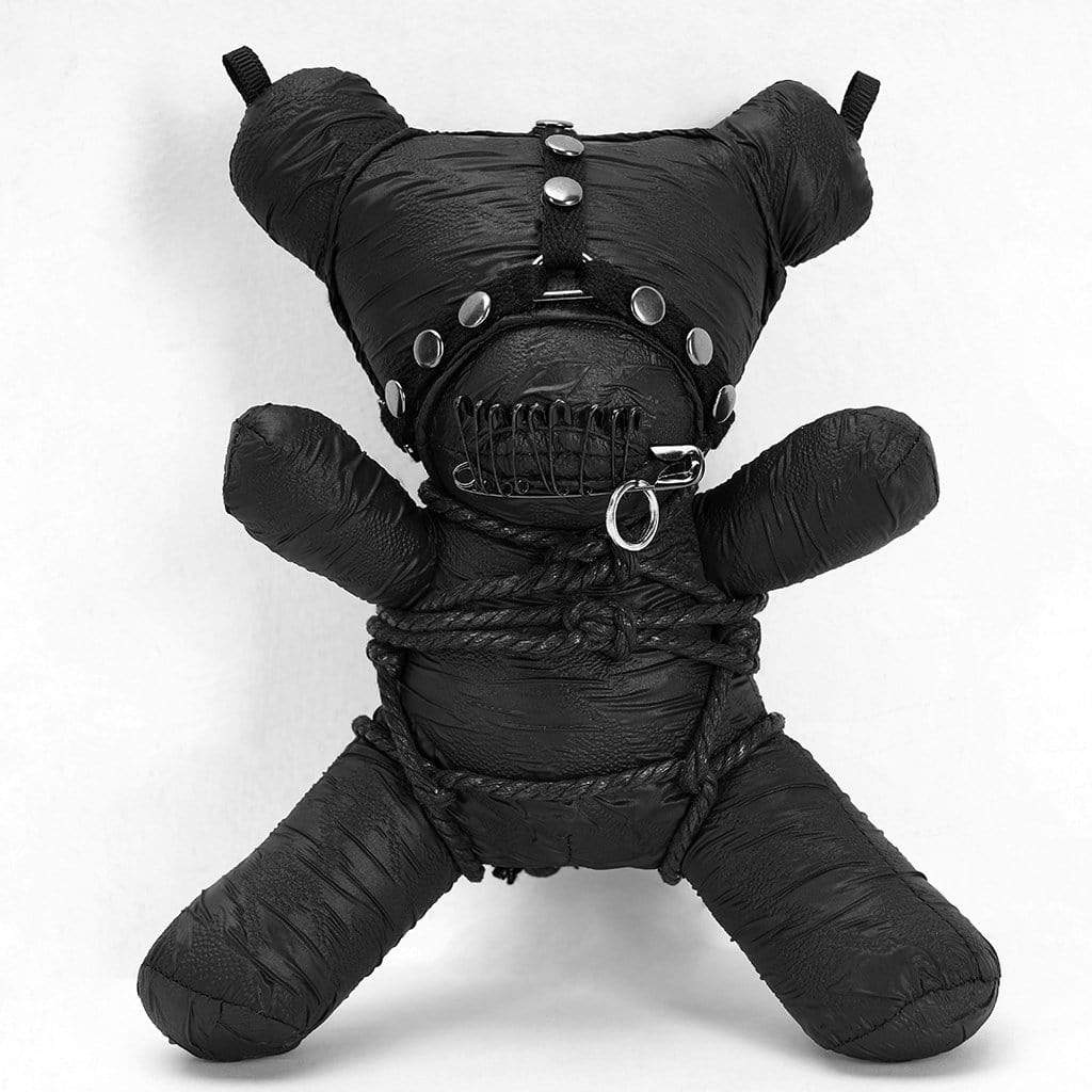 Black bear keychain with decorative hardware, front view